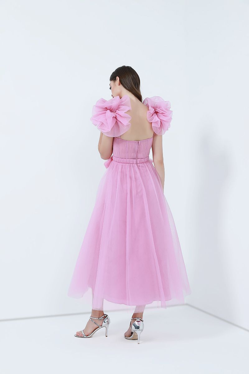 Tulle ruffled shoulders dress