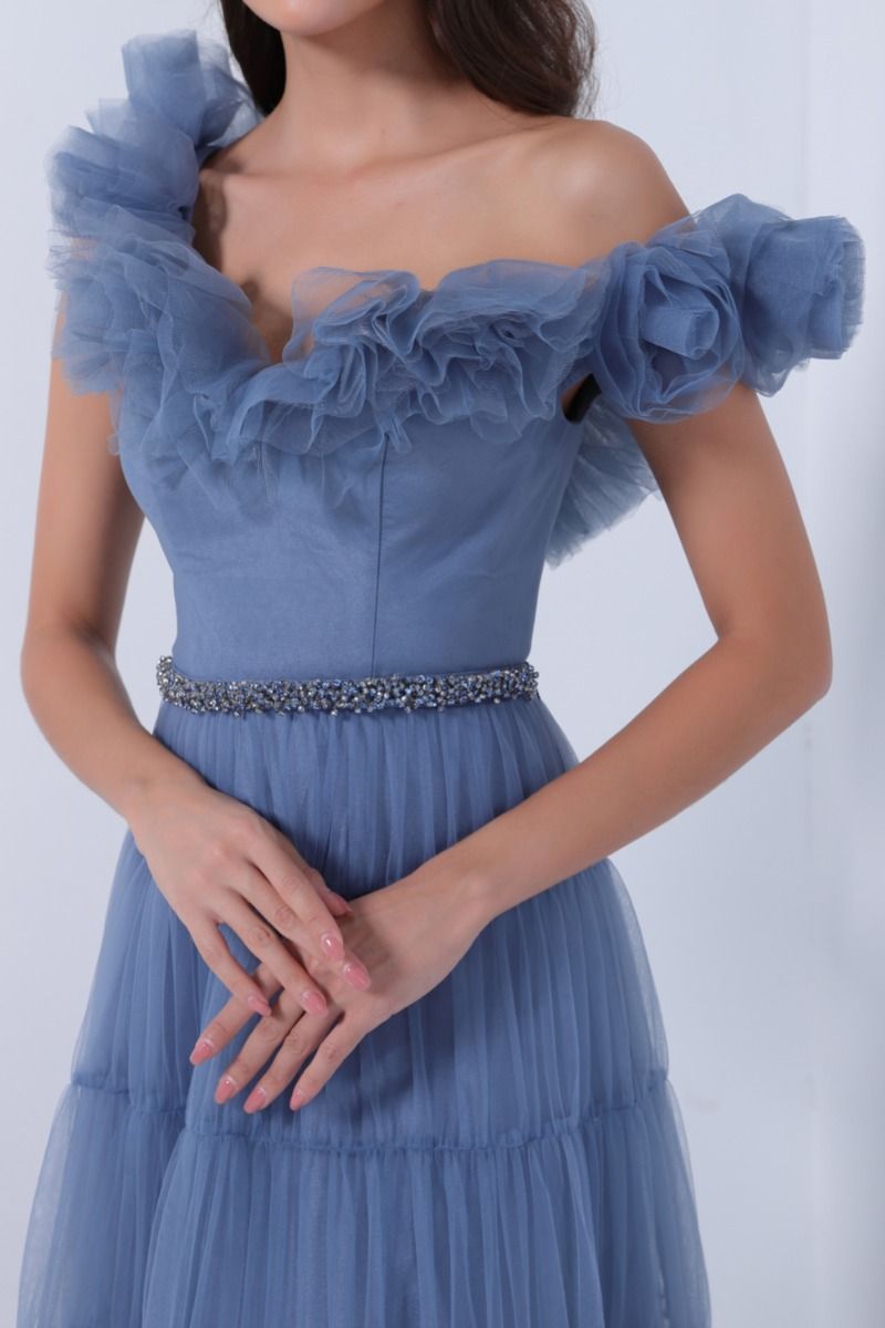 Embellished Tiered Dress with Belt