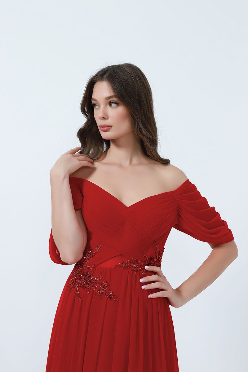 Drape sleeves red dress