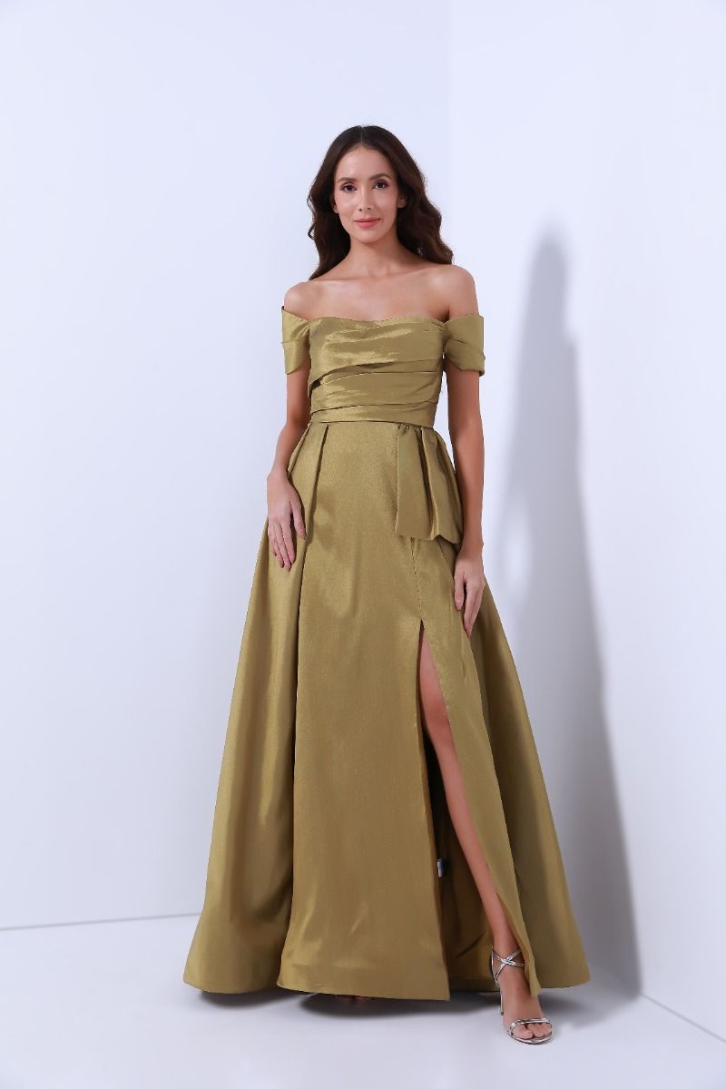 Off-shoulder satin dress