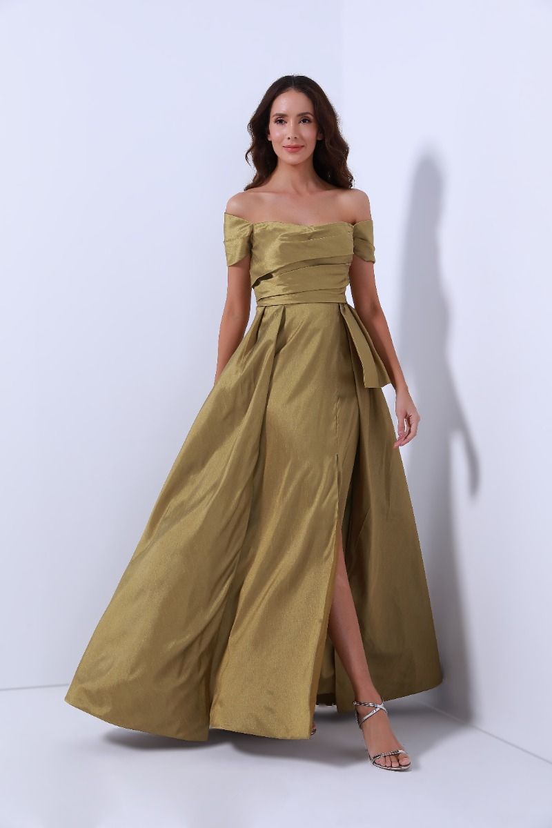 Off-shoulder satin dress