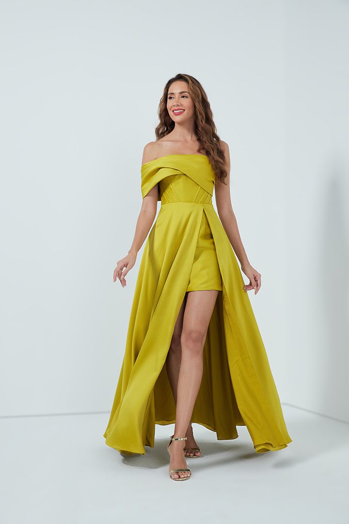 One shoulder with folds dress