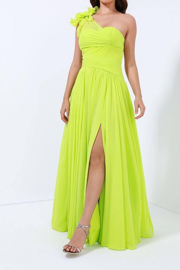 One-shoulder pleated dress
