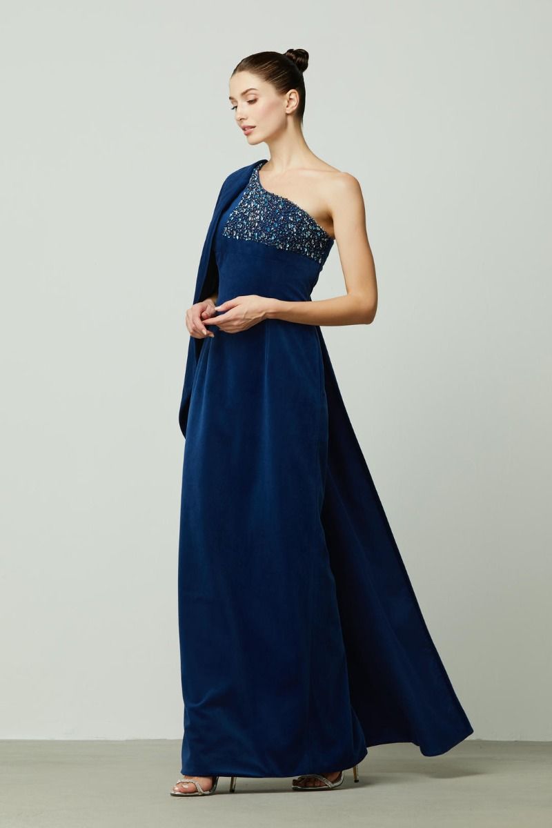 One-shoulder velvet dress