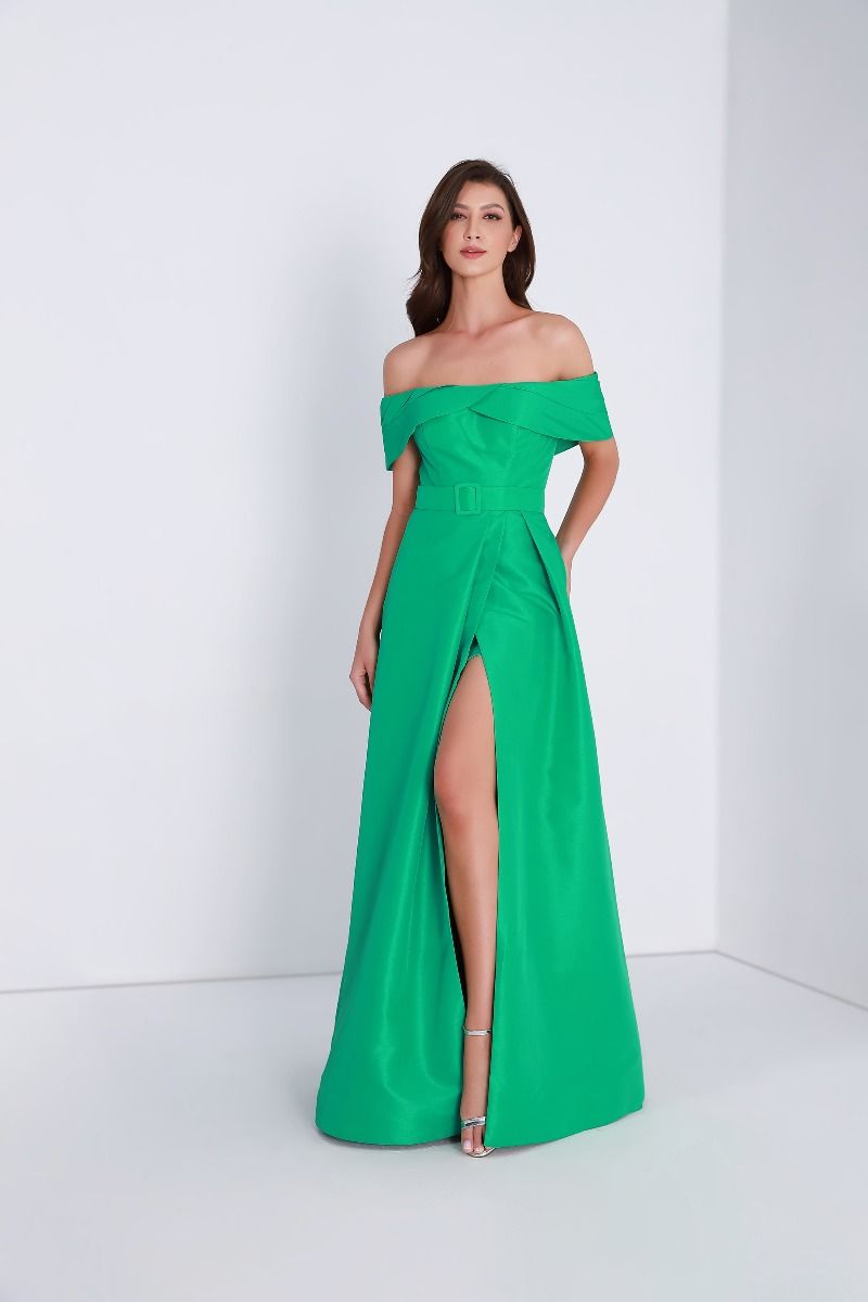 Off-shoulder satin dress